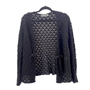 Anthropologie‎ Willow Open Knit Black Long Sleeve 100% Cotton Cardigan Sweater